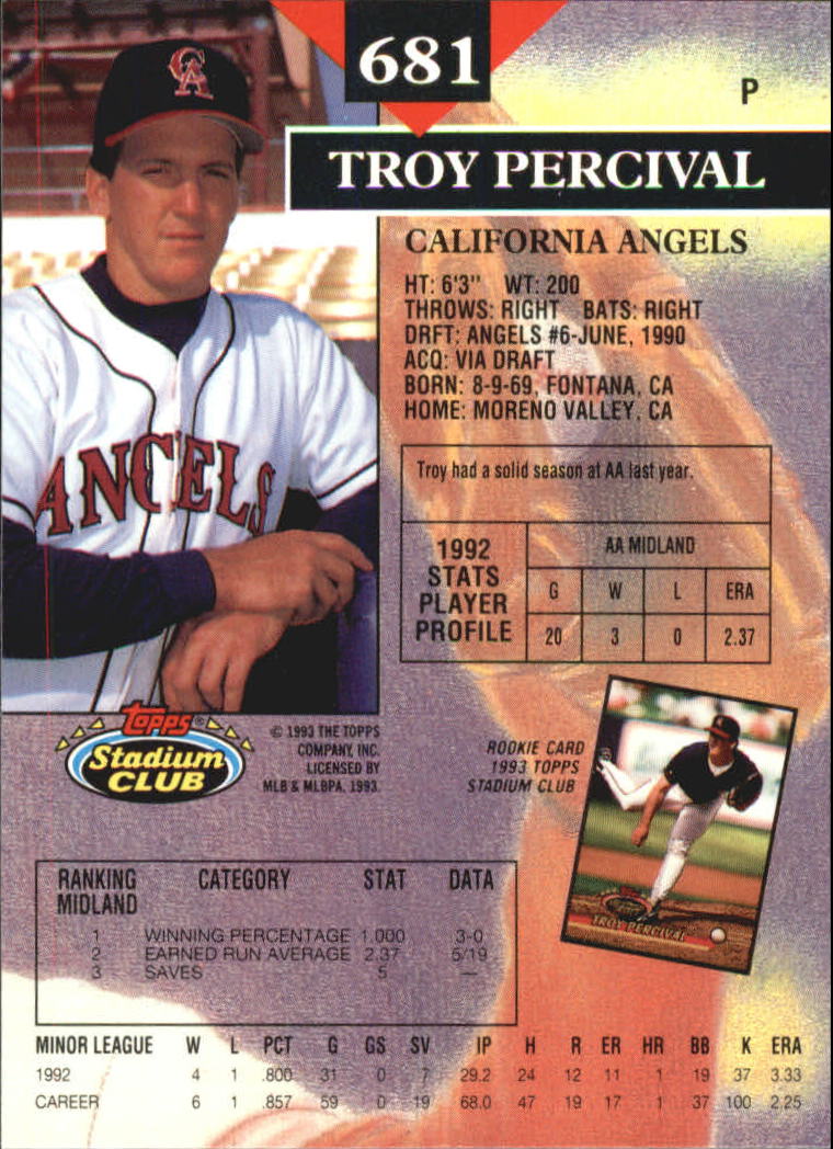 1993 Stadium Club Members Only Parallel #681 Troy Percival back image