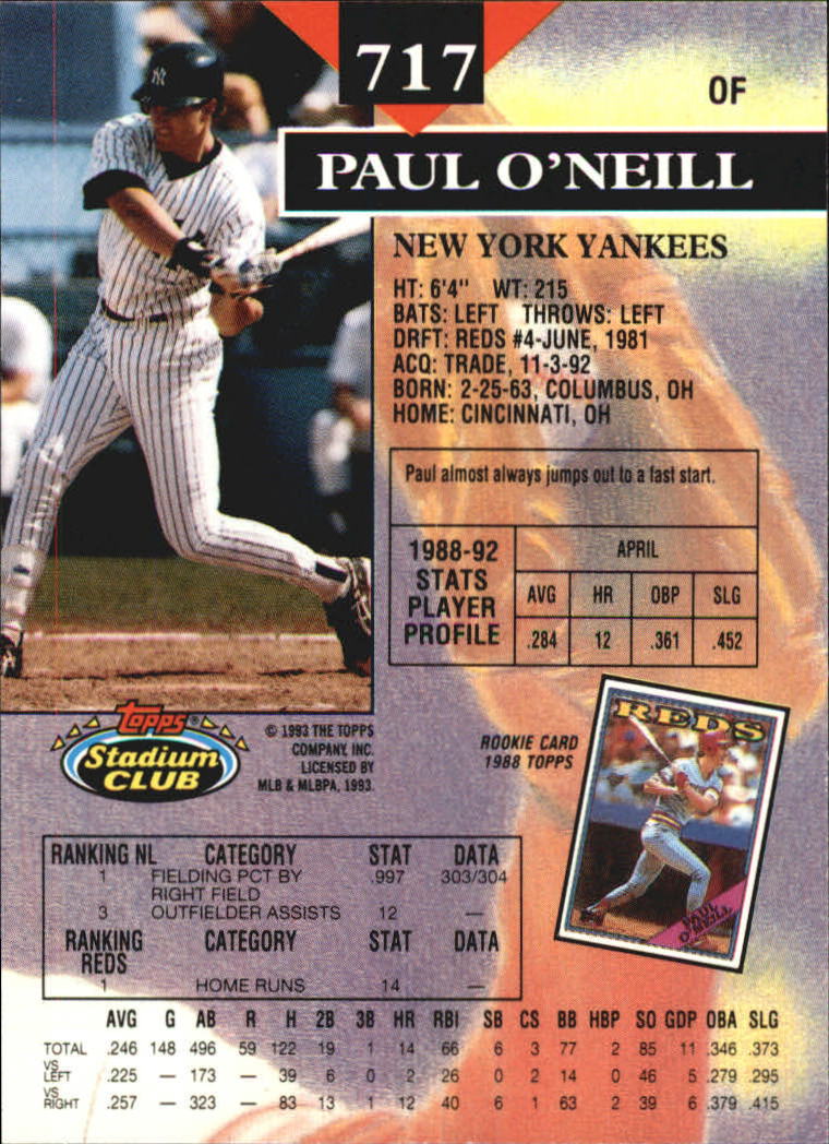 1993 Stadium Club Members Only Parallel #717 Paul O'Neill back image