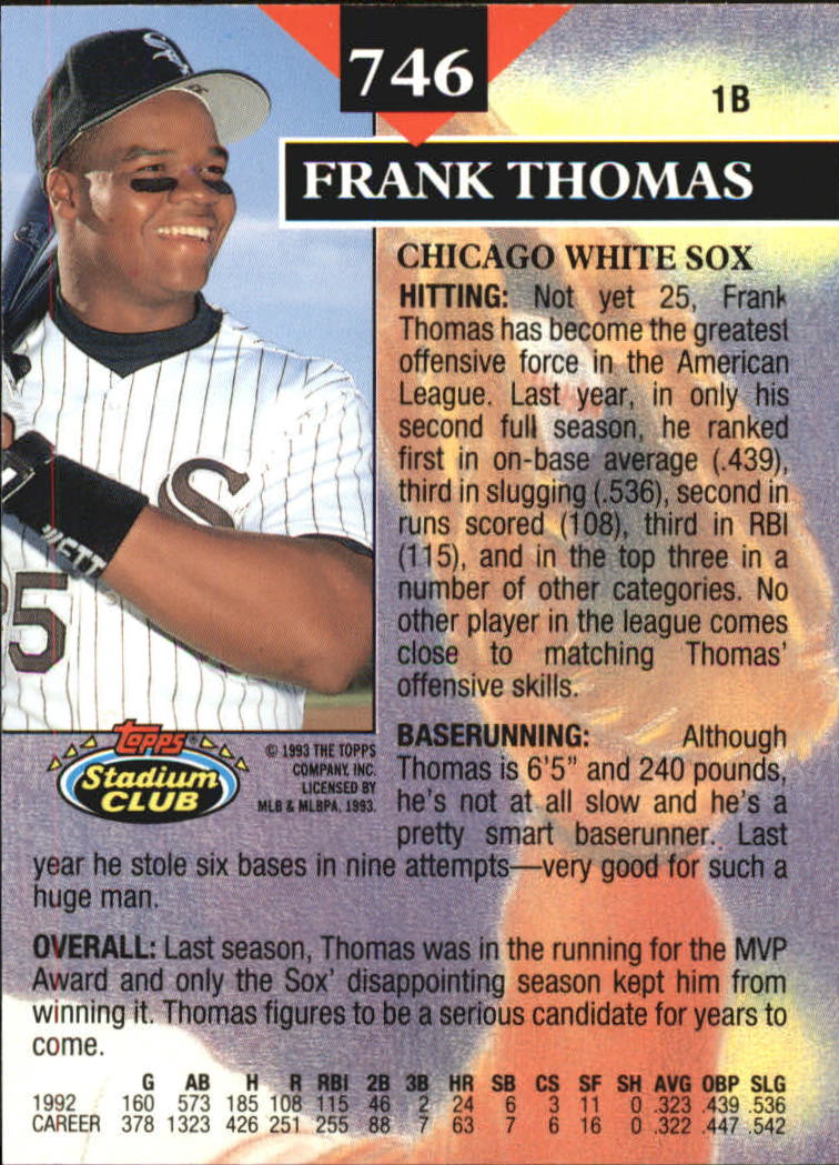 1993 Stadium Club Members Only Parallel #746 Frank Thomas MC back image