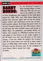 1993 Stadium Club Ultra-Pro #10 Barry Bonds/Dressed in tuxedo back image