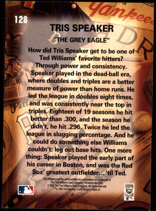 1993 Ted Williams #128 Tris Speaker back image