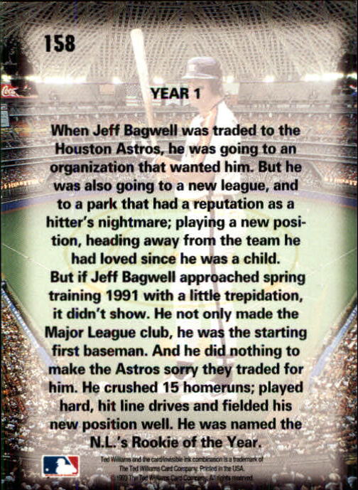 1993 Ted Williams #158 Jeff Bagwell/Year 1 back image