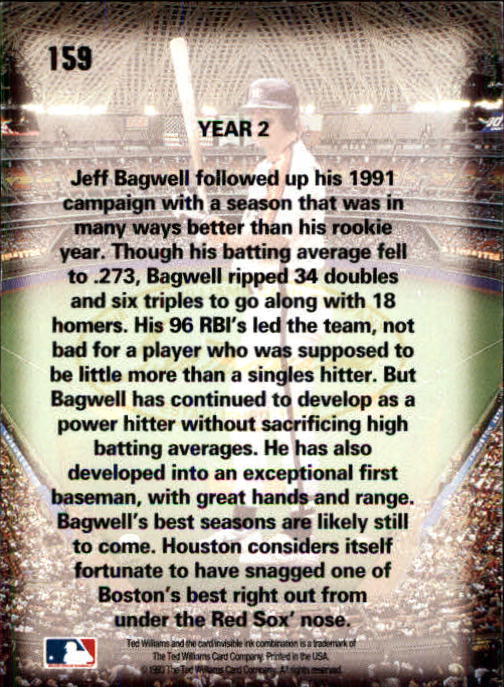 1993 Ted Williams #159 Jeff Bagwell/Year 2 back image