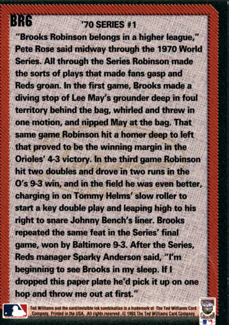 1993 Ted Williams Brooks Robinson #6 Brooks Robinson/'70 Series 1 back image