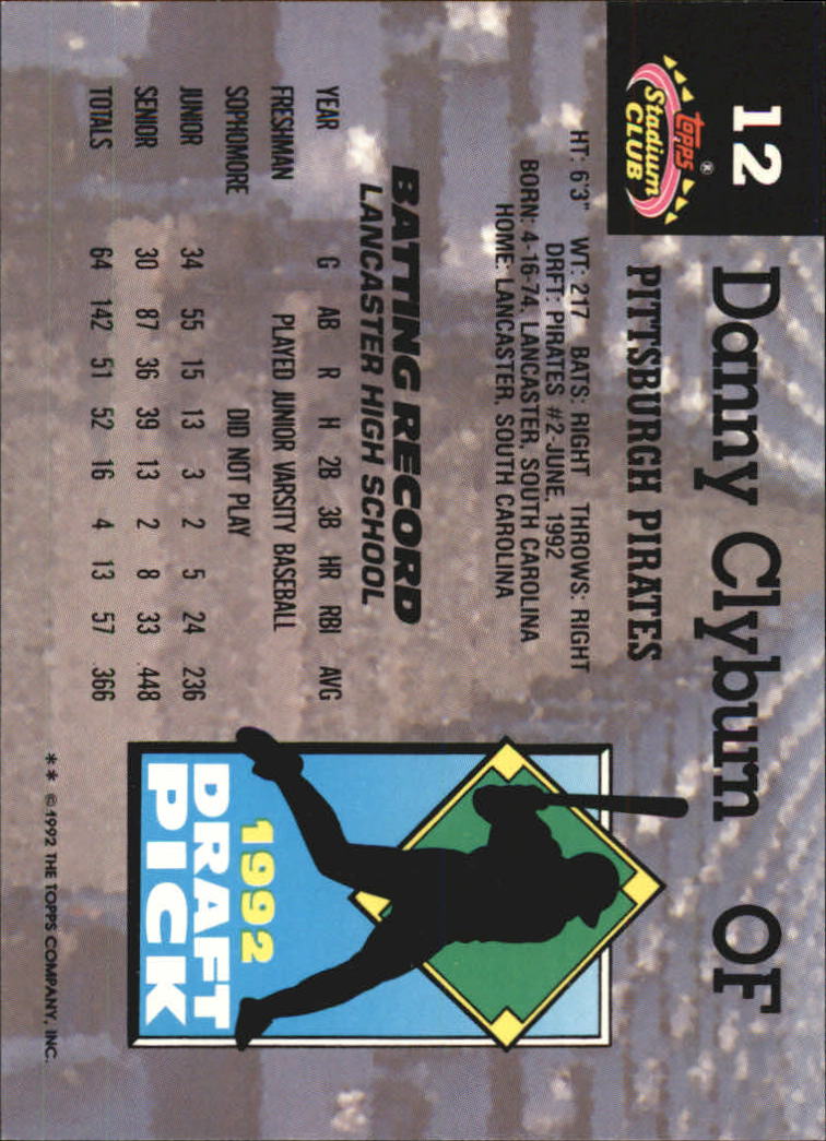1993 Stadium Club Murphy #12 Danny Clyburn RC back image