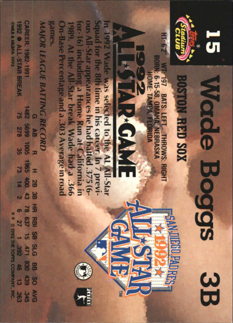 1993 Stadium Club Murphy #15 Wade Boggs AS back image