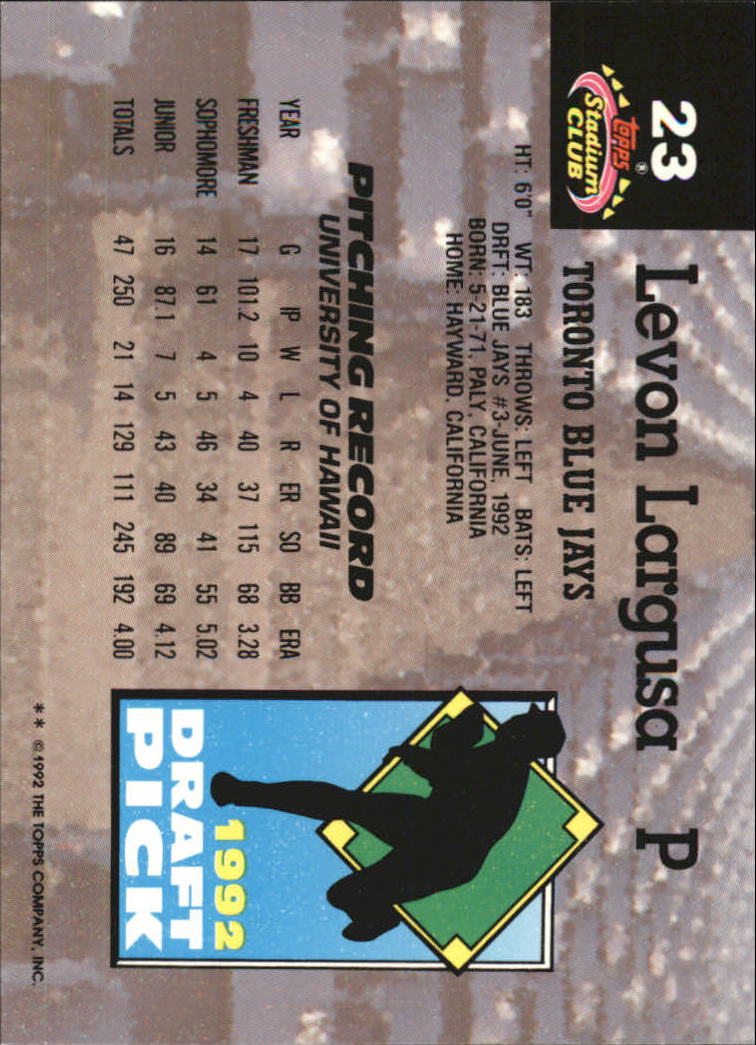 1993 Stadium Club Murphy #23 Levon Largusa RC back image