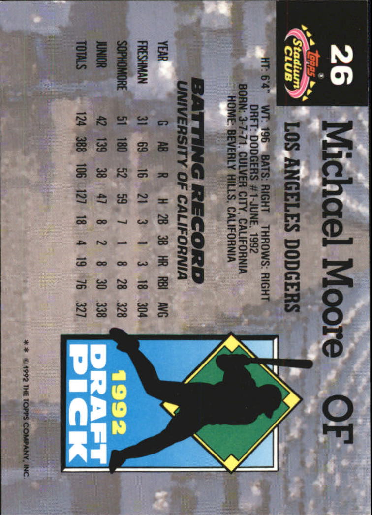 1993 Stadium Club Murphy #26 Michael Moore RC back image