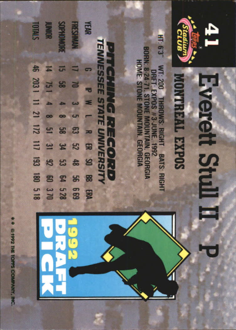 1993 Stadium Club Murphy #41 Everett Stull RC back image