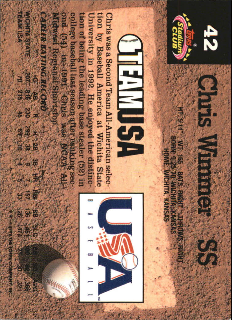 1993 Stadium Club Murphy #42 Chris Wimmer USA back image
