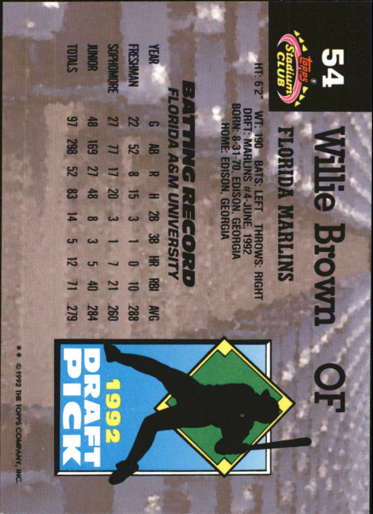1993 Stadium Club Murphy #54 Willie Brown RC back image
