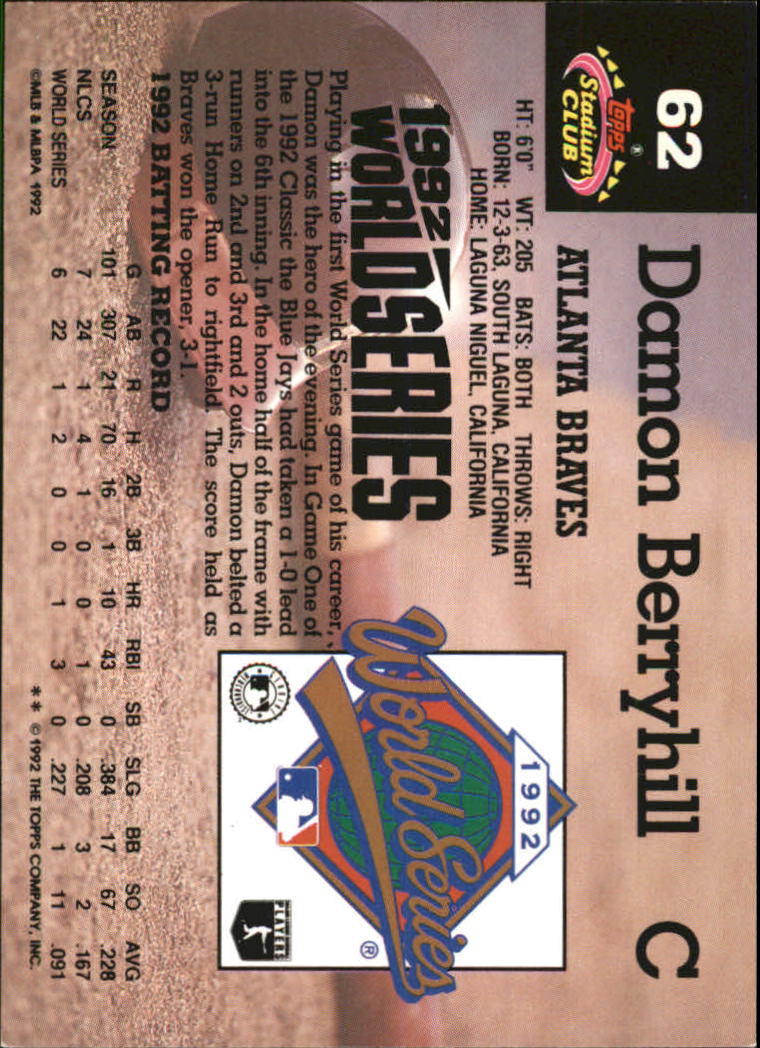 1993 Stadium Club Murphy #62 Damon Berryhill back image