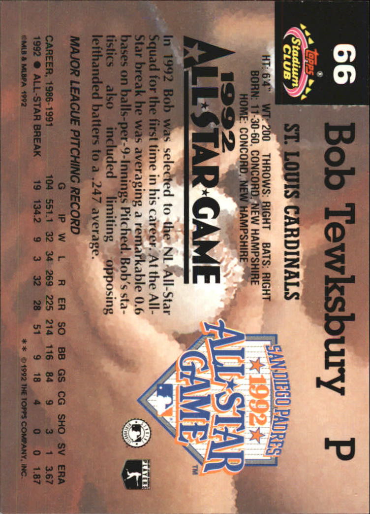 1993 Stadium Club Murphy #66 Bob Tewksbury back image