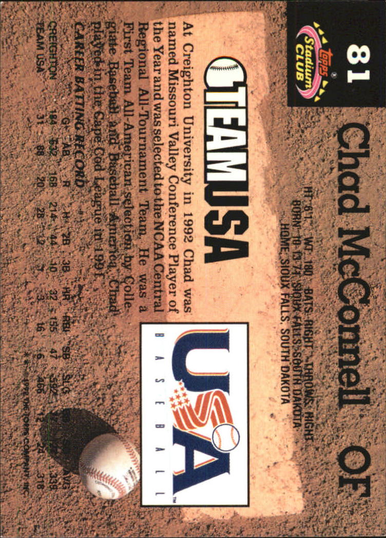 1993 Stadium Club Murphy #81 Chad McConnell USA back image