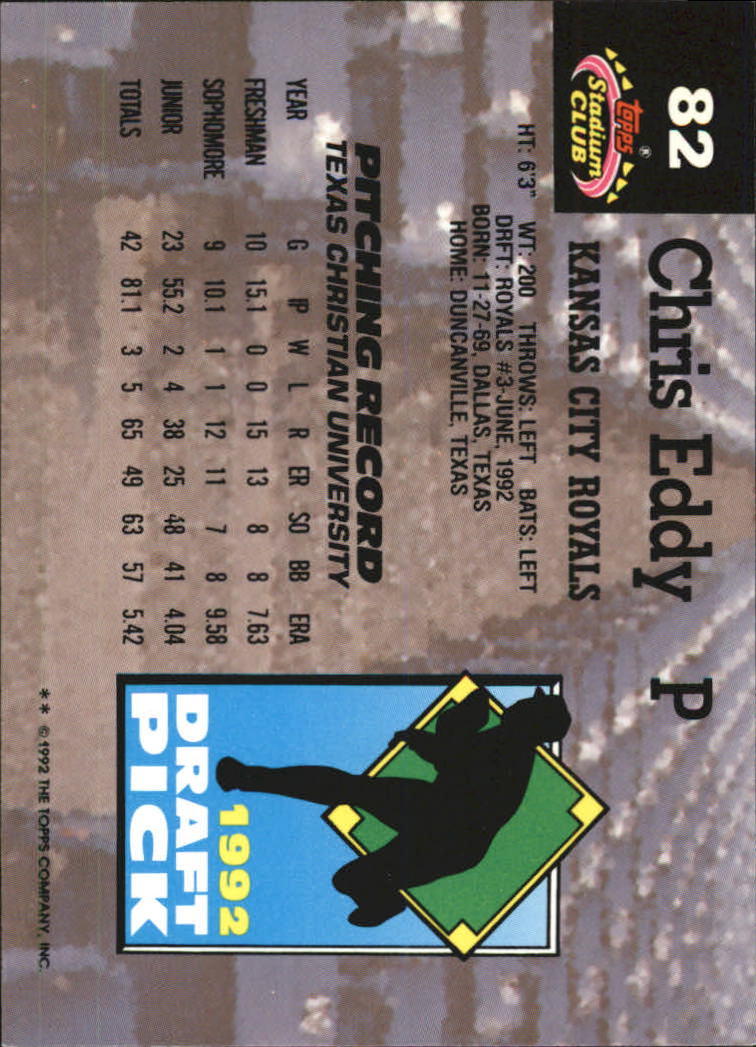 1993 Stadium Club Murphy #82 Chris Eddy RC back image