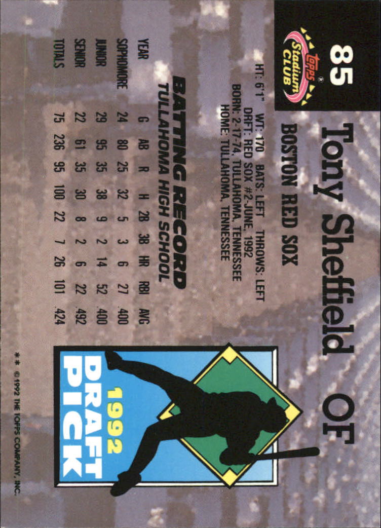 1993 Stadium Club Murphy #85 Tony Sheffield RC back image