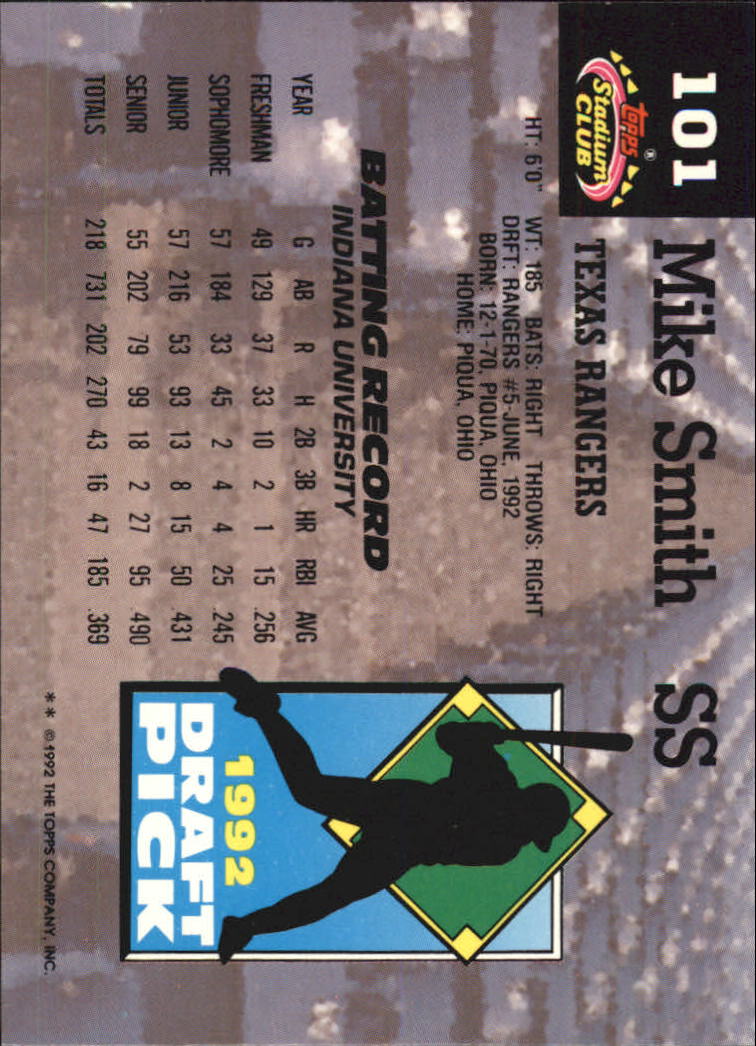 1993 Stadium Club Murphy #101 Mike Smith RC back image