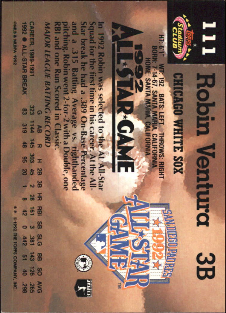 1993 Stadium Club Murphy #111 Robin Ventura AS back image