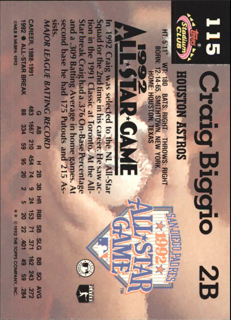 1993 Stadium Club Murphy #115 Craig Biggio back image