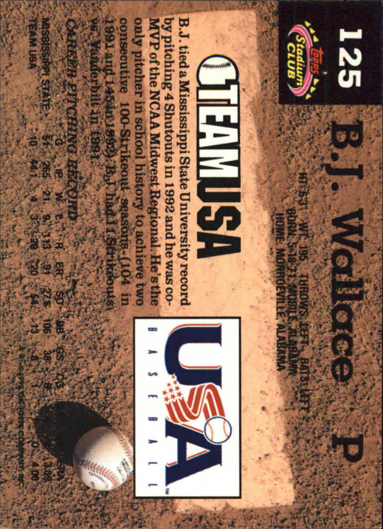 1993 Stadium Club Murphy #125 B.J.Wallace USA back image