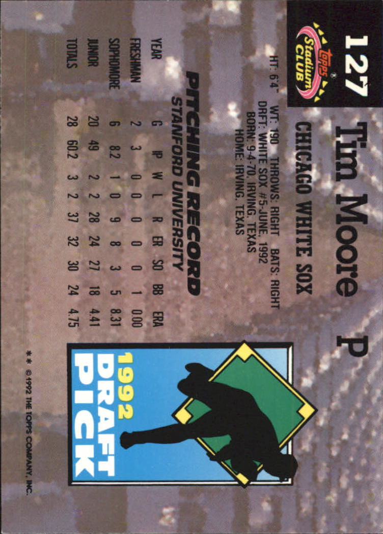 1993 Stadium Club Murphy #127 Tim Moore RC back image