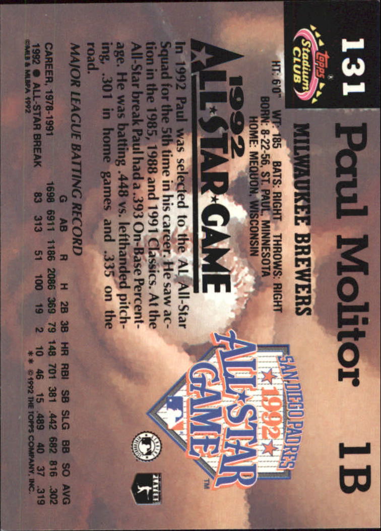 1993 Stadium Club Murphy #131 Paul Molitor AS back image