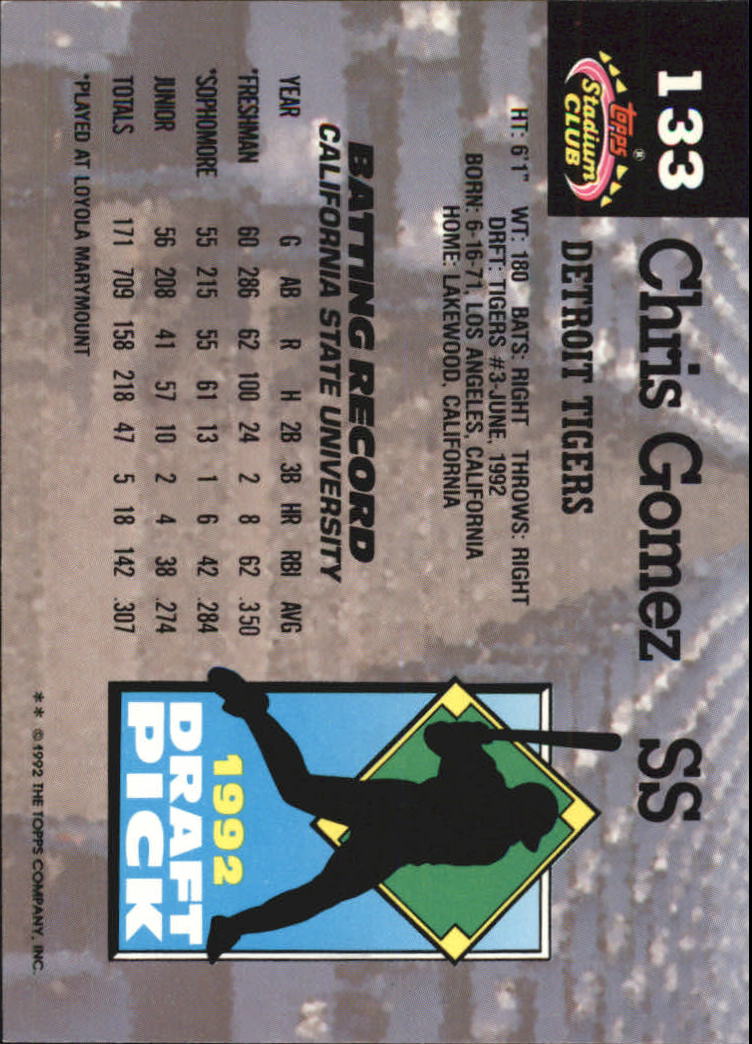 1993 Stadium Club Murphy #133 Chris Gomez RC back image