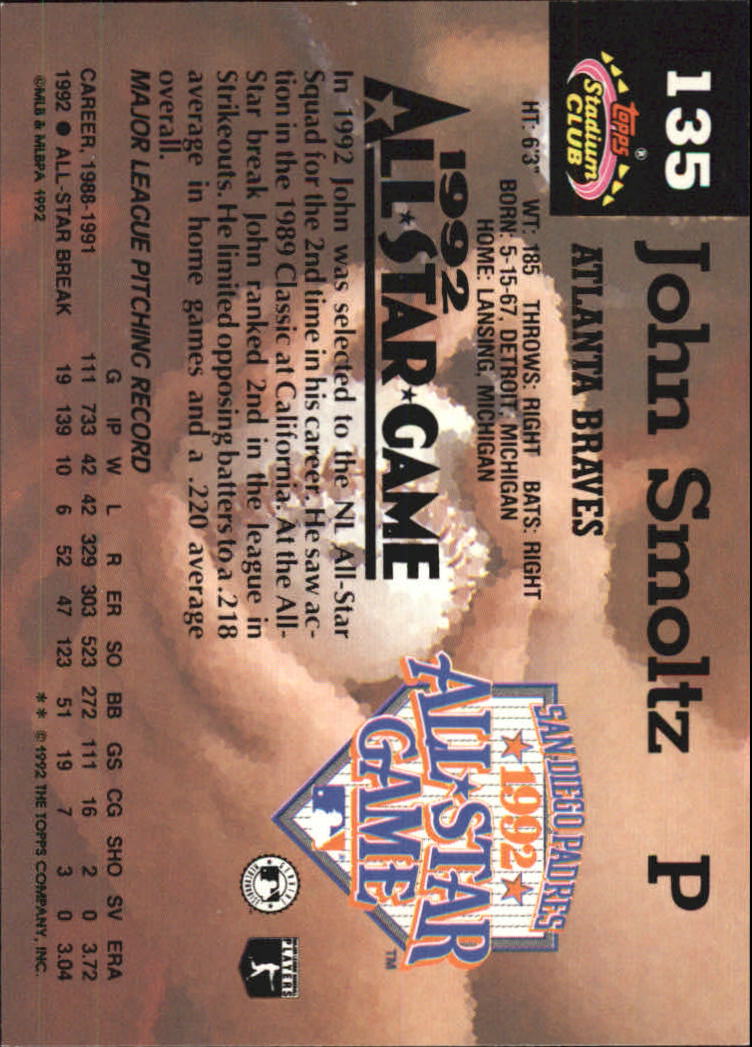 1993 Stadium Club Murphy #135 John Smoltz back image