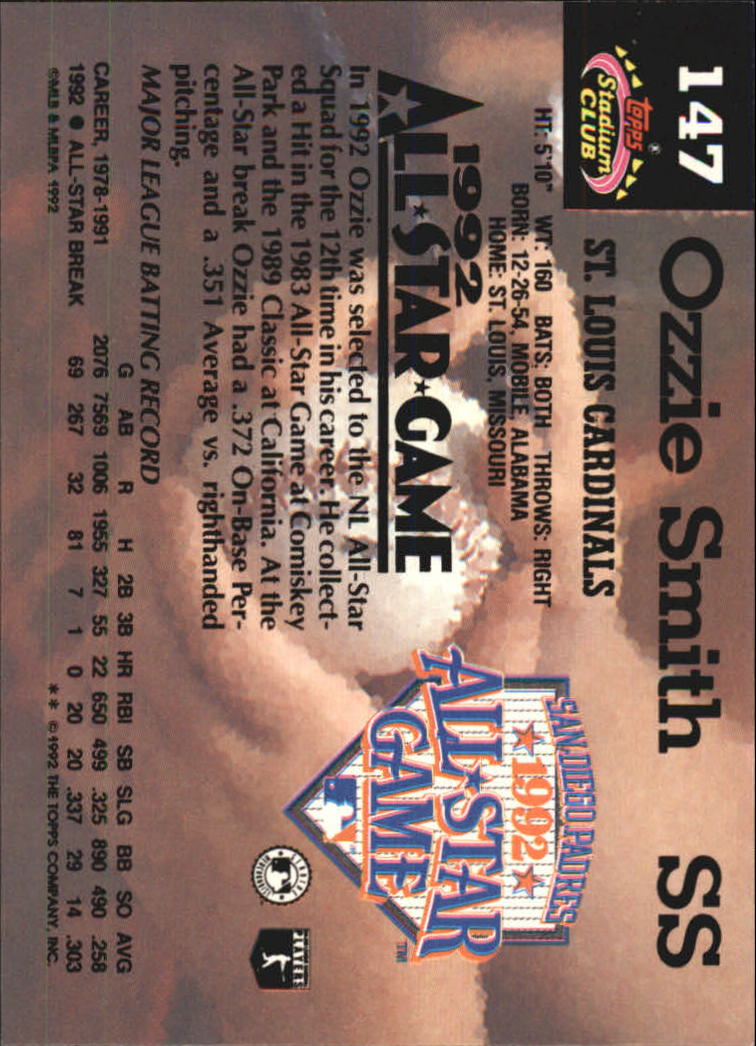 1993 Stadium Club Murphy #147 Ozzie Smith AS back image