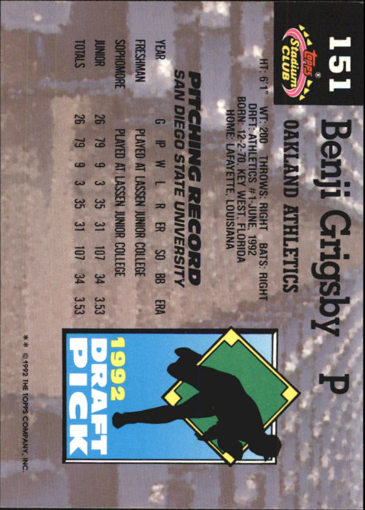 1993 Stadium Club Murphy #151 Benji Grigsby RC back image