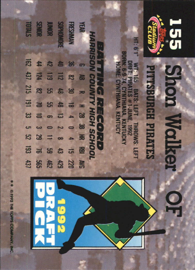 1993 Stadium Club Murphy #155 Shon Walker RC back image