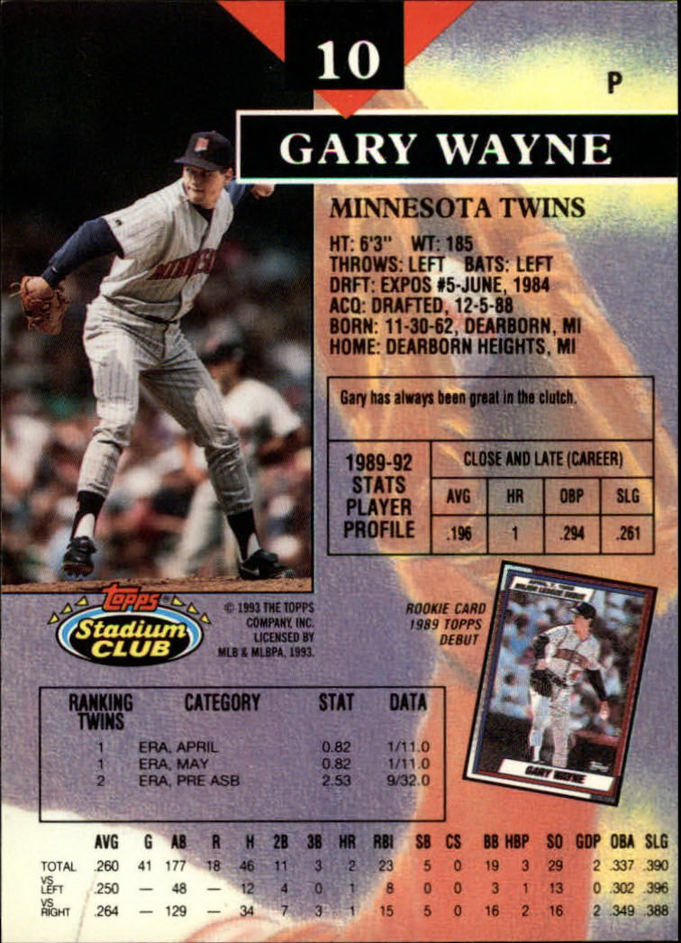 1993 Stadium Club #10 Gary Wayne back image