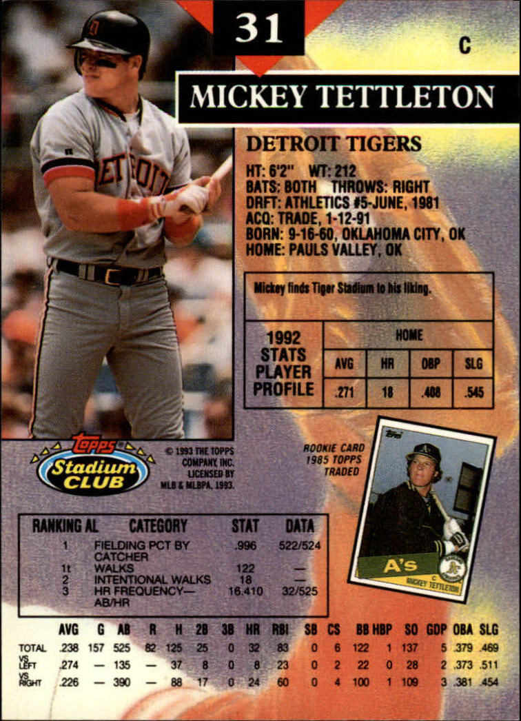 1993 Stadium Club #31 Mickey Tettleton back image