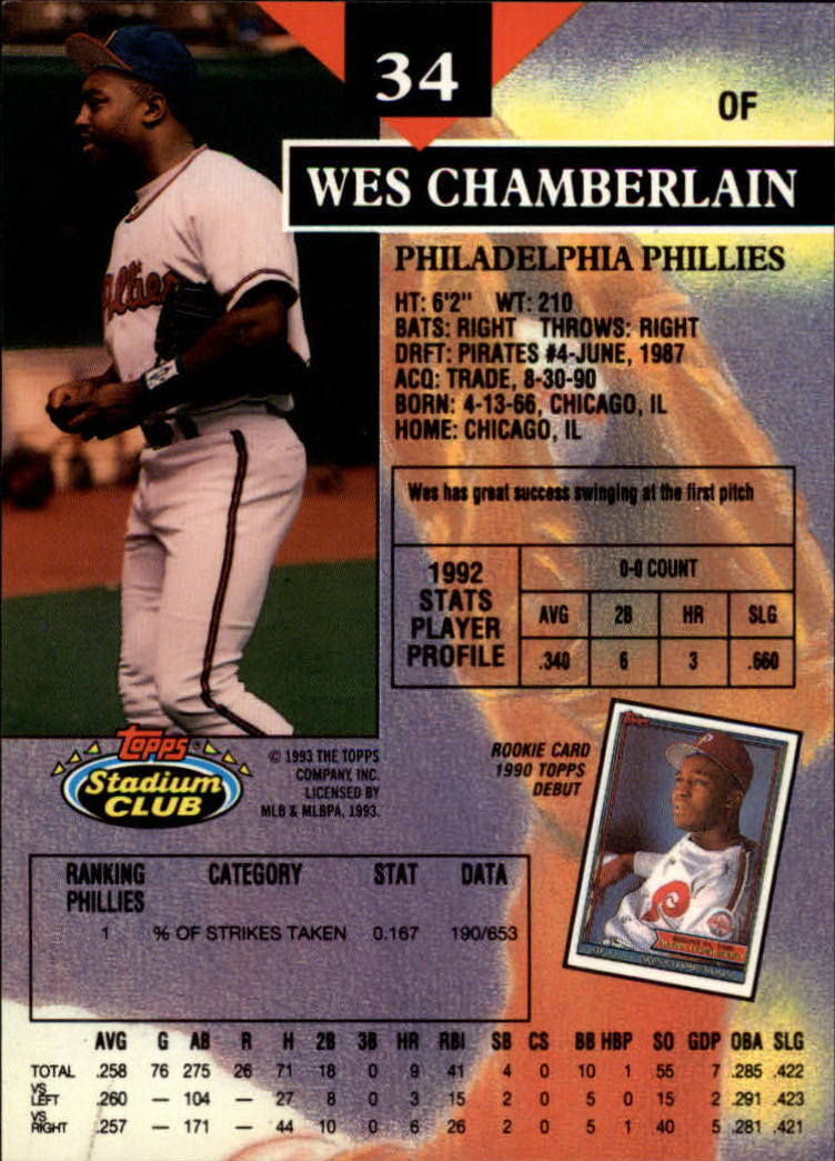 1993 Stadium Club #34 Wes Chamberlain back image