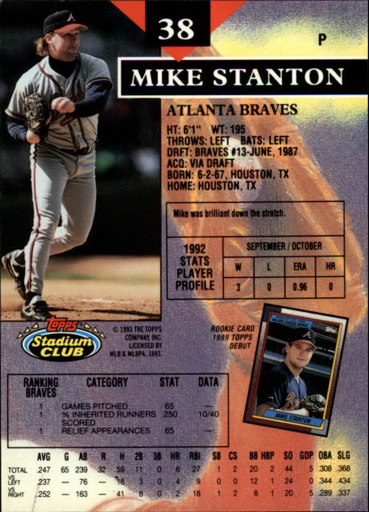1993 Stadium Club #38 Mike Stanton back image