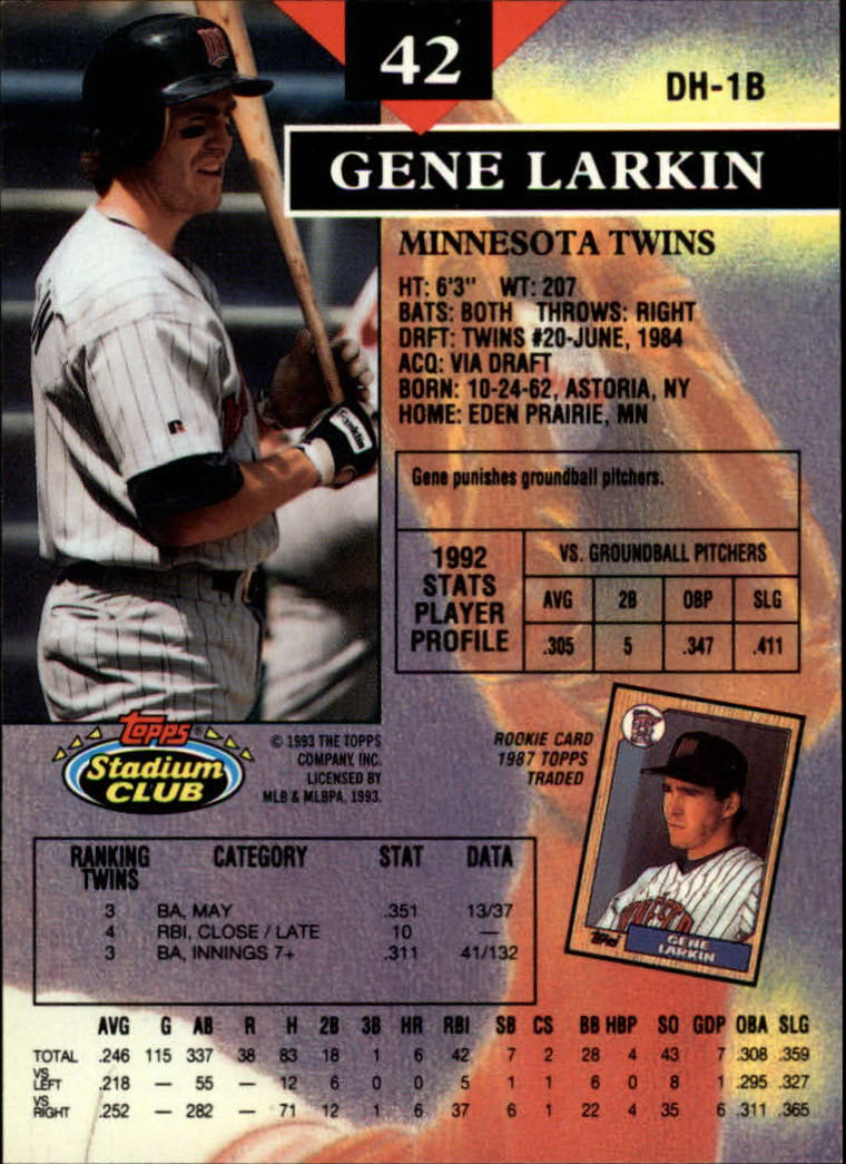 1993 Stadium Club #42 Gene Larkin back image