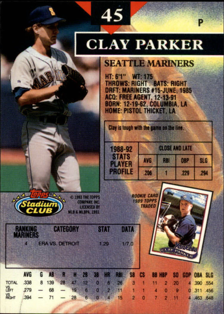 1993 Stadium Club #45 Clay Parker back image