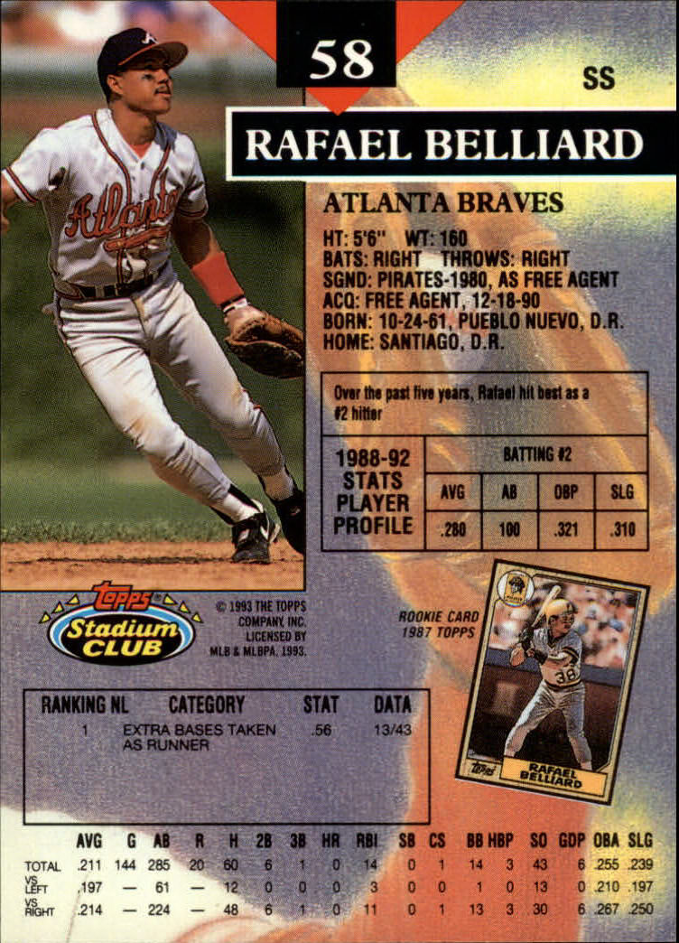 1993 Stadium Club #58 Rafael Belliard back image