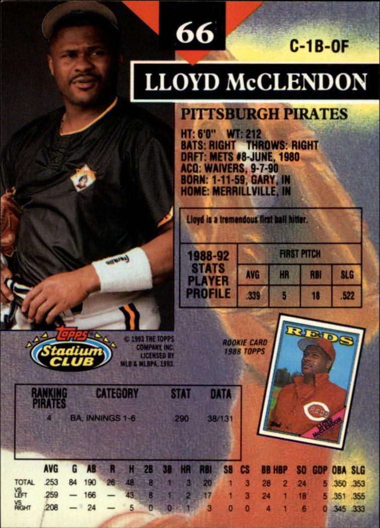 1993 Stadium Club #66 Lloyd McClendon back image