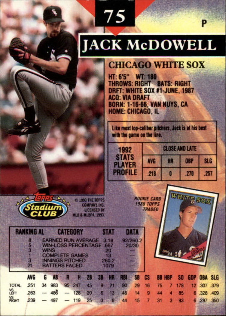 1993 Stadium Club #75 Jack McDowell back image