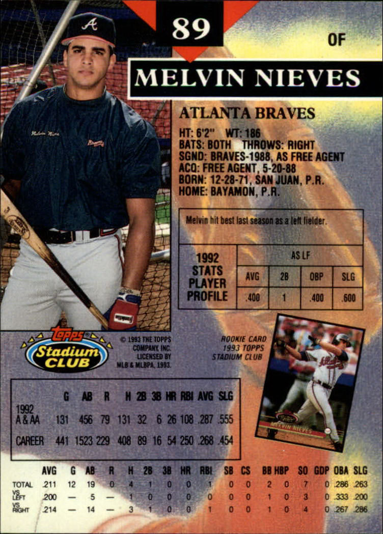 1993 Stadium Club #89 Melvin Nieves back image