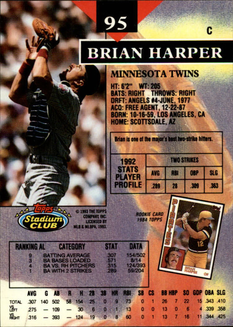 1993 Stadium Club #95 Brian Harper back image