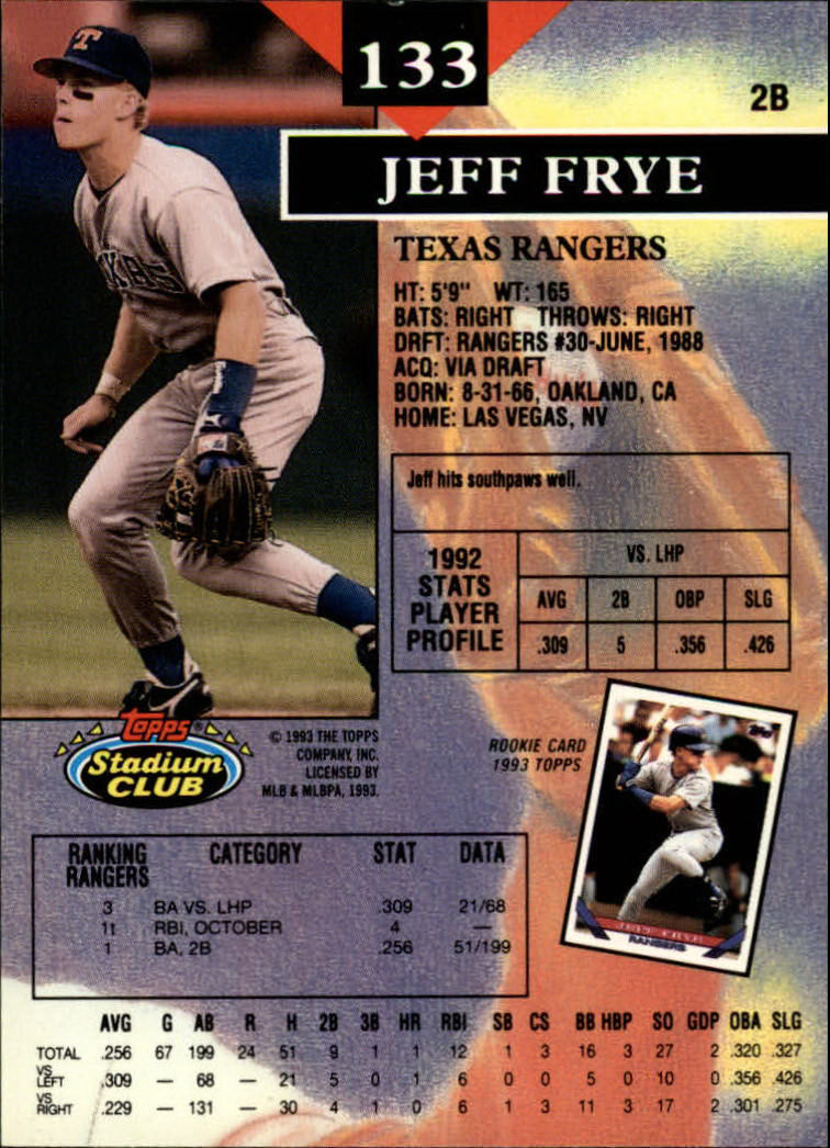 1993 Stadium Club #133 Jeff Frye back image