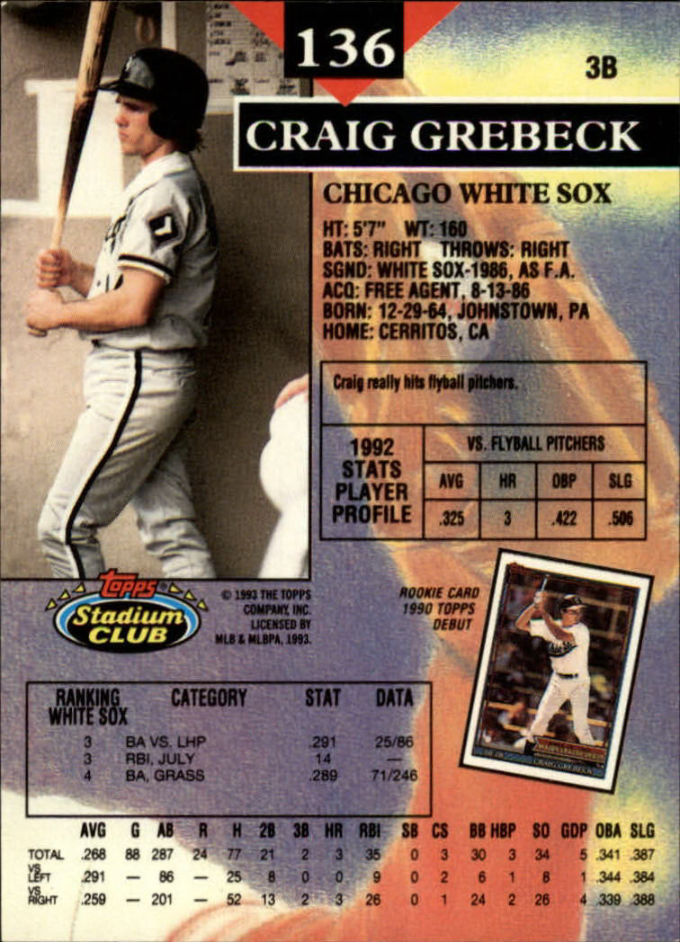 1993 Stadium Club #136 Craig Grebeck back image