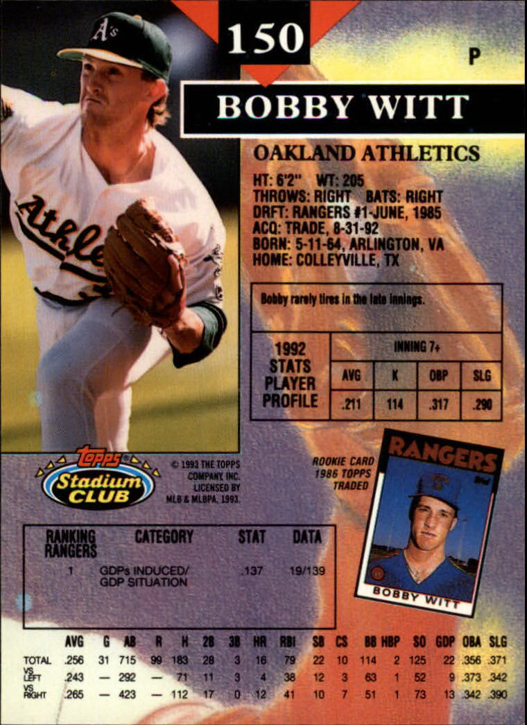 1993 Stadium Club #150 Bobby Witt back image