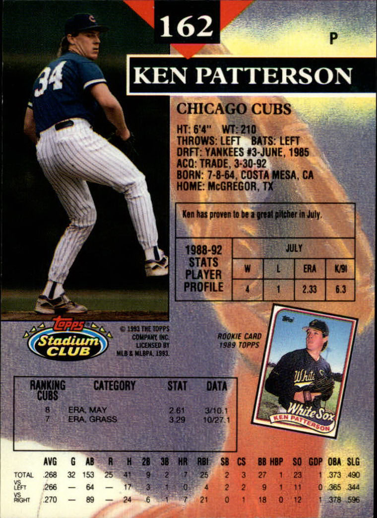1993 Stadium Club #162 Ken Patterson back image