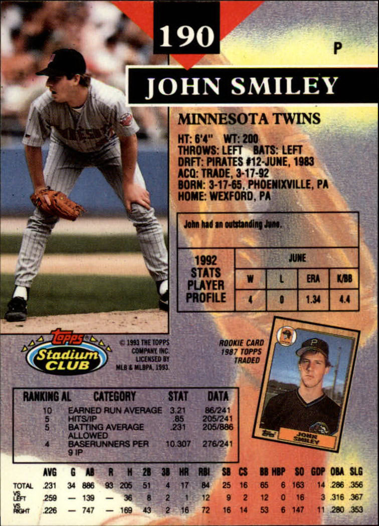 1993 Stadium Club #190 John Smiley back image