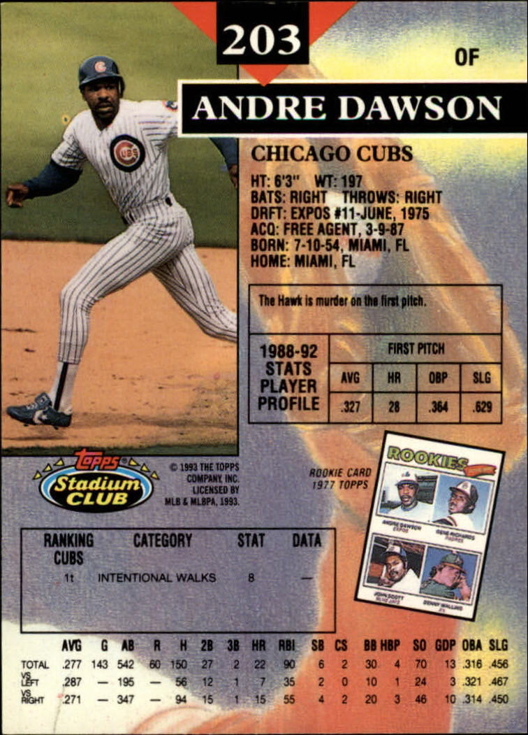 1993 Stadium Club #203 Andre Dawson back image