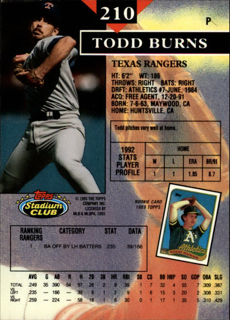 1993 Stadium Club Baseball Part 1 Main Set Card #1-249 - Picture 417 of 493