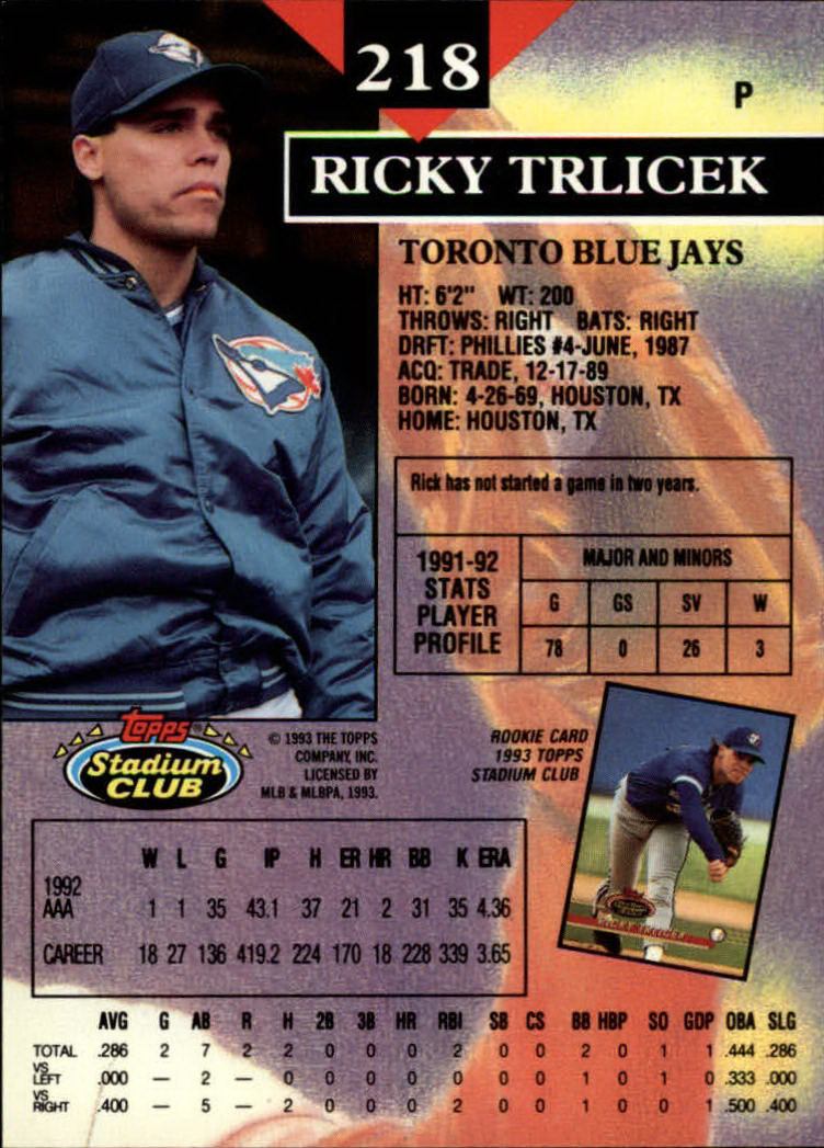 1993 Stadium Club Baseball Part 1 Main Set Card #1-249 - Picture 433 of 493